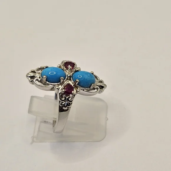 Natural Sleeping Beauty & Ruby Ring in Platinum over Sterling Silver Sz 8! - Picture 6 of 9